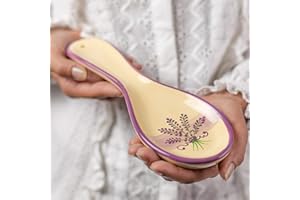 City to Cottage | Repose cuillère | beige à motif lavande en céramique fait et peint à la main