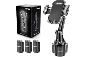 TOPGO Supporto per Telefono da Auto per Porta Bevande, [Senza Vibrazioni e Stabile con Polo Regolabile] Supporto per Telefono da Montare nel Porta Bevande- Nero