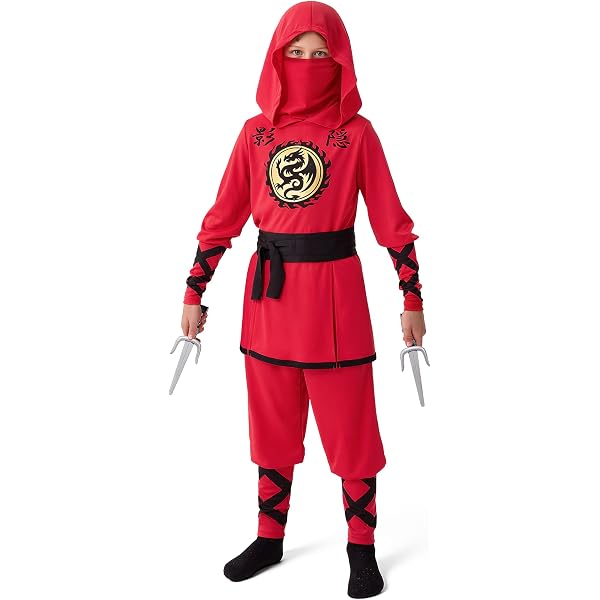 Spooktacular Déguisement complet premium de ninja pour enfant, avec accessoires en mousse, convient comme déguisement de kung fu pour Halloween, taille L (10-12 ans), doré