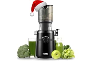 Fretta Extractor de Zumos y Verduras, Apertura de 108MM y Capacidad de 1L, Licuadora Prensado en Frio para Verduras Frutas Enteras, 200W Slow Juicer Machine, Fácil Montaje y Limpieza,Sin BPA(Negro,1L)