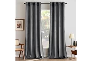 MIULEE Cortinas Terciopelo Gris Salon Modernas 2 Piezas, Lujuriosas Cortinas de Terciopelo Suave Semiopacas con Ojales, Cortina Termicas Aislantes Frio Anti Luz Invierno Ventana Cortina Dormitorio