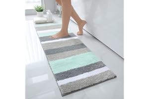 ‎HOMAXY Homaxy rutschfest Badezimmerteppich Weich Hochflor Mikrofaser Badematte Saugfähige Badteppiche Waschbar Badvorleger – 40 x 120 cm, Grün/Grau