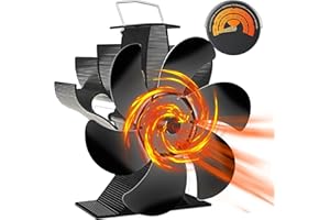 Ofenventilator Ohne Strom mit 6 Blättern Kaminventilator, LIFOCI Ventilator Kamin Leiser, Kaminlüfter Warmluftverteiler mit Thermometer, Kaminbesteck für Kaminofen Ofen Holzofen Pelletofen Stove