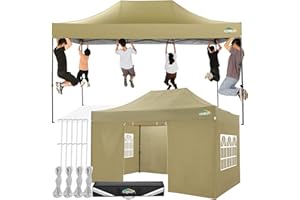 COBIZI Gazebo 3x4,5,Gazebo Esterno Resistente con Parete Laterale,Esterno Pieghevole Impermeabile Gazebo da Giardino,Tendone Padiglione Pop Up per Feste Campeggio (3 per 4,5m Cachi)