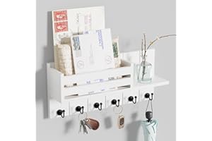 SWTYMIKI Schlüsselbrett mit Ablage - Schlüsselkasten holz mit Regal Enthält Briefhalter und 6 Haken, Schlüsselhalter Wand für Wohnzimmer, Küche, Büro, Flur, Schlafzimmer, Weiß