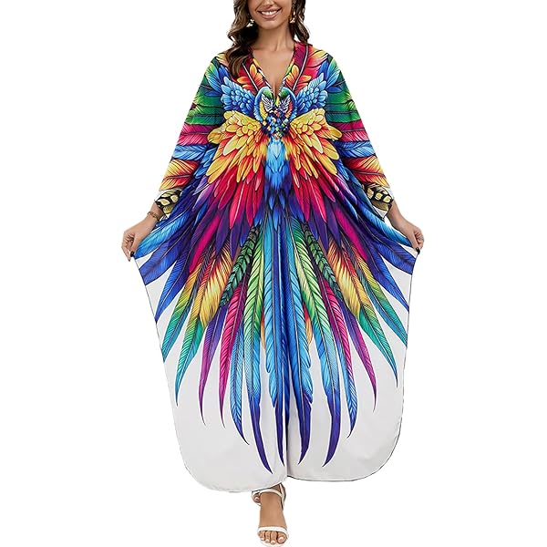 Bsubseach Strandjurk voor dames, etnische print, plussize kaftan, One size