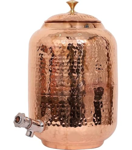 Handgefertigter Kupfer-Wasserspender – 6,5 Liter Mit Wasserhahn & 4 Kupfergläsern, Rustikales Design