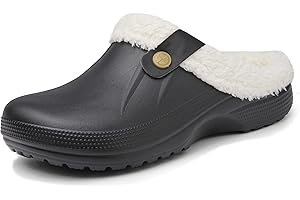Meik Mangni Clogs Gefüttert Damen Herren Winter Gartenclogs mit Fell Warm Hausschuhe Frauen Geschlossen Pantoffeln rutschfeste Plüsch Pantoletten Gr.35-46 EU