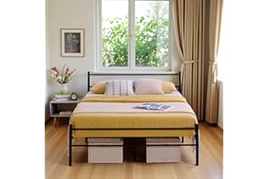 buybyroom Small Double Metal Bed Frame 4ft Platform Bed Frame with Strong Headboard and Large Storage Fits Teens Adults, 120 x 190 Black