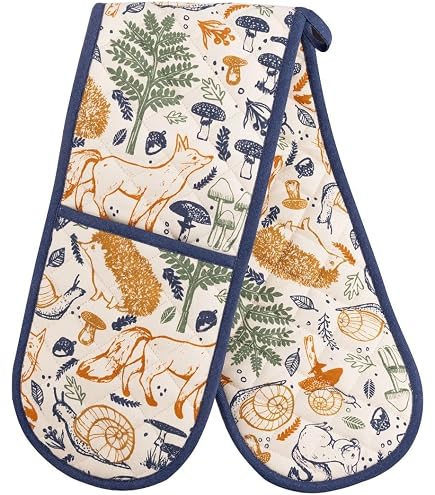 Forest Animal Oven Mitts & Pot Holder Set - 3PCS Heat Resistant Kitchen Gloves With Owl, Deer, Fox Designs For Baking, Cooking & BBQ