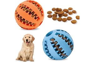 Vordpe 2 dispensadores interactivos de golosinas, juguete para perros, pelota de goma para cachorros, perros pequeños, aburrimiento, limpieza dental, entrenamiento de IQ (7 cm, azul, naranja)