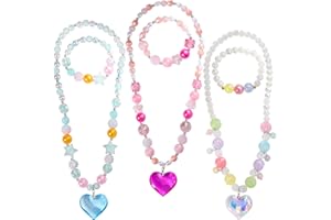 Powerking Mädchen-Perlenkette und Armband, Schmuck-Set für kleine Mädchen und Kinder, Prinzessinnen-Kostüm, Halskette und Armband, Partygeschenk.