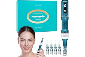 Microneedling Visage - UUPAS Stylo de Micro Needling Professionnel sans fil avec 6 Niveaux et 20 Cartouches - Kit de soins de la peau pour le Visage, le corps et la Croissance des Cheveux (Bleu)