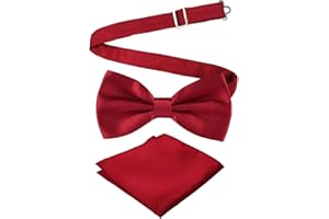 Cretty-Meet Adjustable Bowtie and Pocket Square Set Men Bowtie and Handkerchief Solid Color Double Fold Pre-Tied Bow Tie for Dinners, Weddings, Parties, Business, Proms
