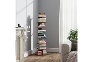 TUTOTAK Vertical Bookshelf, 8-Tier Bookcase, Narrow Spine Book Shelf for Small Space, Corner Standing Shelf for Living Room, Office, Study, Entryway, Rustic Brown BS06BB008EU