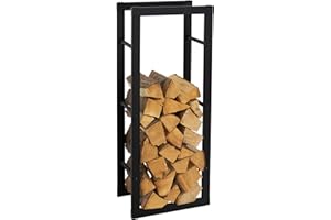 ML DESIGN MODERN LIVING ML-Design Étagère à Bois de Chauffage 40x100x25 cm Rectangulaire en Métal Noir, pour Intérieur/Extérieur, Porte-bûche Verticale Support de Rangement Stable Bois de Cheminée Poêle Design Moderne