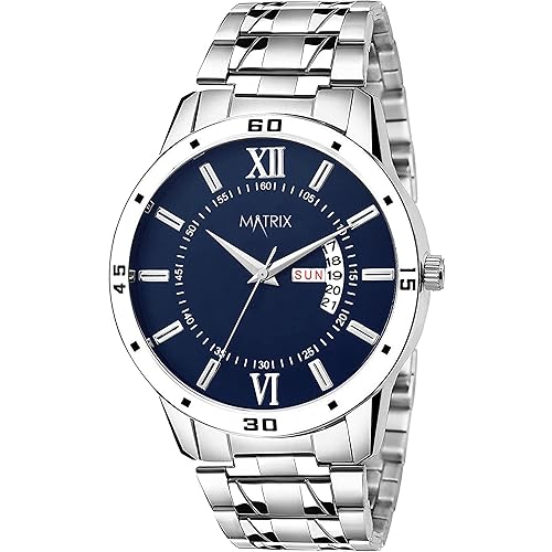 Matrix Antique Day & Date Leather Strap Analog Silicone Watch For Men & Boys - Black