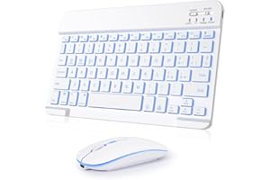 Nsyee Set tastiera e Mouse Wireless, Tastiera Bluetooth Universale Retroilluminata Portatile Ultrasottile Ricaricabile, per iPad/Tablet/PC/iOS/Android/Windows/Samsung/Lenovo, Layout Italiano,Bianco