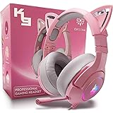 azamp Cuffie da Gioco per PC/PS4/PS5/Xbox One, con Orecchie di Gatto Staccabili Rosa, con Audio Surround 7.1 e Microfono Retr
