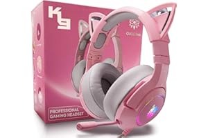 AZAMP Casque de Jeu pour PC/PS4/PS5/Xbox One,Gaming Headphones avec Oreilles de Chat Rose,Casque Filaire avec 7.1 Surround Sound,Micro Rétractable à Réduction de Bruit Réglable