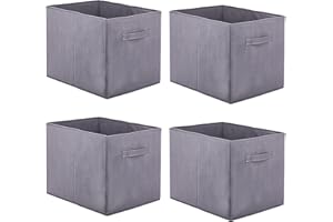 Owelth 4 Stück Aufbewahrungsbox Stoff, 32×38×32 cm Groß Faltboxen Aufbewahrungswürfel mit Griffen, Stoffboxen Aufbewahrung Box Aufbewahrungskiste für KALLAX Boxen, Schlafzimmer, Schränken