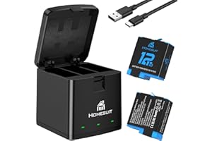 Homesuit Hero 12 11 10 9 Akku 1800mAh und 3-Kanal LED USB Ladegerät Kit mit Typ-C für GoproHero12Black, GoproHero11Black, GoproHero10Black, GoproHero9Black (2er-Pack)