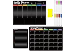 TONGBOKE 3 PCS Magnetic Fridge Planner Calendar Set, Magnetic Weekly Planner for Fridge, Monthly Planner & Meal Planner, Magnetic Meal Fridge Planner, with Extra-Thick Magnet, Fine Point Marker & Eraser (3)