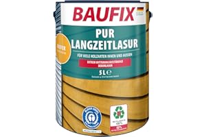 BAUFIX Lasure PU Longue durée pin, satinée mate, 5 litres, Lasure pour bois, Pour intérieur et extérieur, particulièrement robuste, pour toutes les essences de bois, résistante aux intempéries