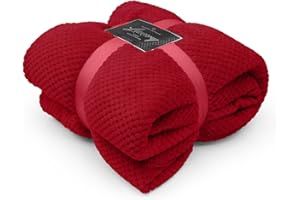 GC GAVENO CAVAILIA Waffle Throws For Sofas, Lightweight Soft Sherpa Fleece Blanket For Bed Settee, Thermal Warm & Cosy Double Bed Blanket Throw, 150x200 Cm Red