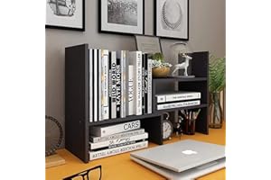 Dyserbuy Desktop Shelf Organizer Office Storage, Expandable Bookshelf Display Rack, Versatility Office Supplies Desk Organizer, Free Style Adjustable Desktop Bookcase Stand Shelf (Black)