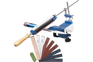 CWOVRS Aiguiseur Couteaux, Affûteur de Couteaux à Dégagement Rapide, Système d'Affûtage de Couteaux à Angle Fixe avec Maintien Abrasif, 8 Pierres + 1 Cuir + 1 Pâte à Polir