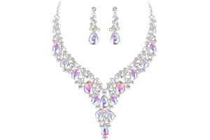 Clearine Wedding Bridal Jewellery Set Teardrop Rhinestone Cluster Statement Necklace Costume Dangle Earrings for Women