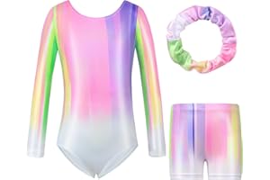 Hovershoes Gymnastics Leotards for Girls Long Sleeve/Sleeveless Sparkle Ballet Dance Athletic Leotard Biketard with Shorts Set Gymnastics Practice Bodysuit Outfits