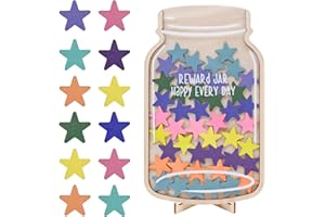 URYXERY Barattolo di Ricompensa per Bambini con 45 Stelle, Sistema di Ricompense per Buone Abitudini 27x17x2.5cm per Casa E Scuola in Legno