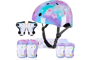 MHJY Casco Bicicleta Niño con Pegatinas DIY para Niñas Casco de Bici Edad 3-8 Años Rodilleras y Coderas de Unicornio Equipo de Protección Ajustable para Ciclismo, Skate, Patinete, Patines