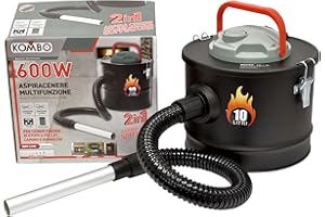 KOMBO - Aspiracenere e Soffiatore 2 in 1 - Serbatoio 10 Litri in Acciaio Inox, 600W - Per Stufe a Pellet, Caminetti, BBQ e Cenere Fredda - Cavo 1,5 m, Potenza Aspirante 15 Kpa