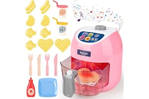 deAO Friteuse à Air, Ensemble de Jeu pour Enfants, Kit de Cuisine avec Sons,Lumières et Accessoires Alimentaires Changeant de Couleur-Set de Jouets de Cuisine pour Garçons et Filles