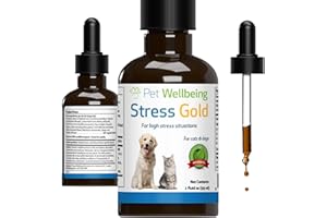 Pet Wellbeing Stress Gold for Cats - Occasional High Stress and Restlessness, Supports Relaxation, Travel, Vet Trips, Skullcap, Valerian - Veterinarian-Formulated Herbal Supplement 2 oz (59 ml)