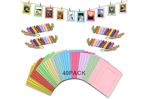 SZWLJ 40 Pack Multicolored Paper Photo Frames Measuring 4x6 Inch with Hanging String & Pegs for Photo Banner, Display, and Event Decorations