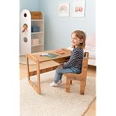 pratikoutdoor Tek Kişilik &Ccedil;ekmeceli Ahşap &Ccedil;ocuk Oyun &amp; Aktivite Masa ve Sandalye Takımı - 18mm Ceviz Renk MDF