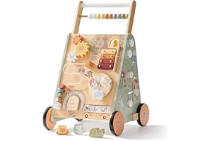 ROBUD Wooden Baby Walker for Toddlers, 8-in-1 Multifunctional Push Along Toy with Activity Center, Large Storage Space, Height & Speed Control, Educational Learning Walker for Boys & Girls 10M+