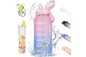 AOHAN Trinkflasche Sport 2l, Wasserflasche mit Strohhalm und Früchtebehälter, BPA-Frei Auslaufsicher Sportflasche mit Zeitmarkierung, Trinkflasche Kohlensäure Geeignet für Fitness, Yoga