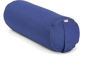 Bodhi | Yoga Bolster Eco | 100% algodón orgánico | Rollo de Yoga con Relleno de espelta orgánica | Funda Lavable | Cojín de Yoga Redondo para Ejercicios de Yoga | Grande 65 x 22 cm | Azul Oscuro