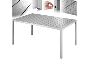 TecTake® Tavolo da Giardino Rettangolare, Telaio in Alluminio Inossidabile, Piano con Listelli Effetto Legno, Piedi Regolabili in Altezza, Design Moderno, 150x90x74,5 cm - Grigio/Argento