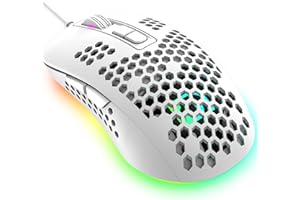 KUIYN Mouse da Gaming Ultraleggero con Filo, Model O Ergonomico a Conchiglia a Nido d'ape Leggero, 4 Retroilluminato RGB Chroma, 4 DPI Regolabili Fino a 2400, Mouse Ottici USB, per PC/Mac/Laptop, Bianca