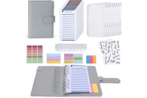 Euqvunn Money Binder, Quaderno Risparmio Soldi A6 con Bustine per Contanti, Chiusure Regolabili Budget Planner, Budget Binder per Organizzatore di Soldi, Portafoglio A6 per Cash Stuffing - Grigio