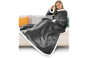Maxesla Coperta con Maniche, Plaid con Maniche 175x130 Grigio, Plaid Flanella Divano con Le Maniche e Caldo in Microfibra, Coperta con Le Maniche per Uomini,Donne,Ragazze, Ragazzi, Coperta Indossabile
