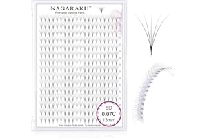 NAGARAKU 5D Extension Cils Prefait Bouquet 320 Fans Volume Russe Longue Tige Éventails Préfabriqués Base Mince Pointue Cils Naturels Moelleux Premade Fans Eyelash Noir 16 Rows Boîte XL(0.07 C 13mm)