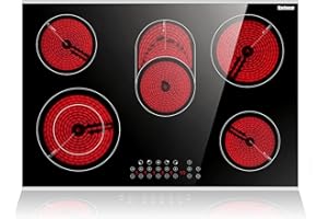 Karinear Glaskeramikkochfeld 5 Platten Einbau, 8400W, Keramik-kochfeld 77 cm, Herdplatte 5 Kochfelder, mit Berührungssteuerung, Timer, Kindersicherung, 220-240V, Keine Stecker