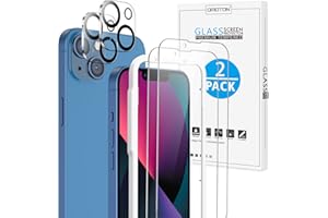 OMOTON Szkło ochronne do iPhone 13 z ramą montażową, kompatybilne z iPhone 13, folia ochronna na wyświetlacz HD, 2 + 2 sztuki, bez pęcherzyków powietrza, ochrona przed zarysowaniami, twardość 9H